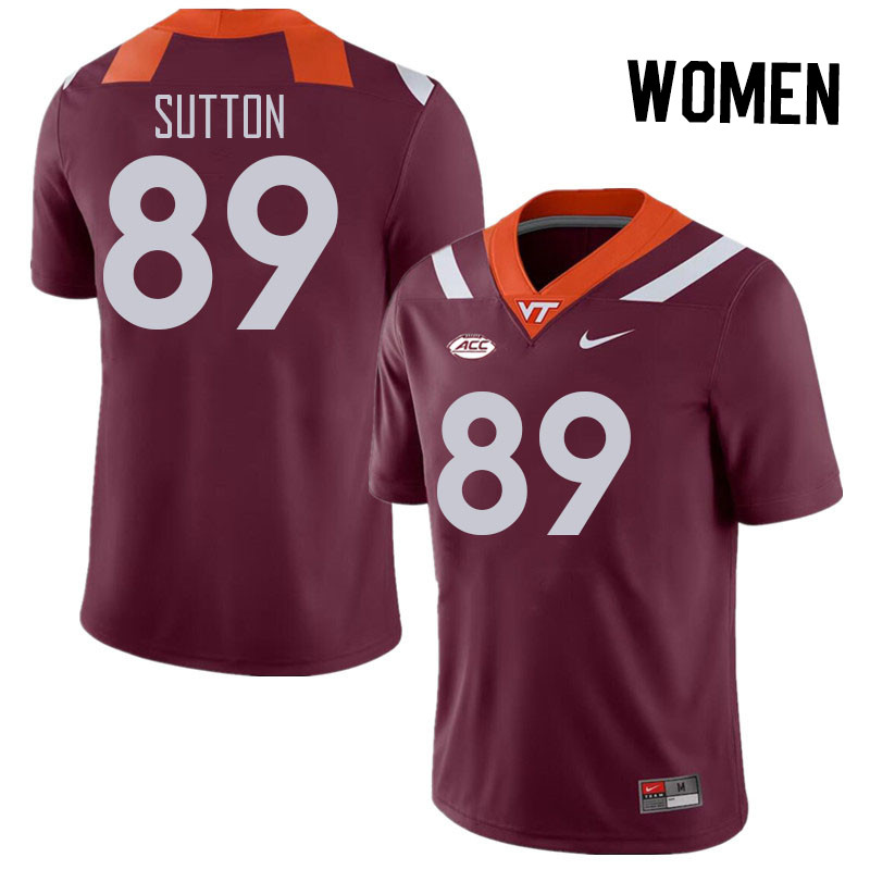 Women #89 Latrell Sutton Virginia Tech Hokies College Football Jerseys Stitched Sale-Maroon